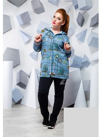 Жіночий спортивний костюм з подовженою джинсовою курткою на блискавці 814433